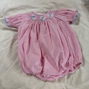 Bunnies Pink Gingham smocked Easter  One Piece